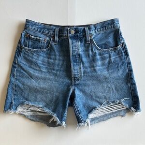 Levi’s 501 Distressed Denim Shorts W31 High Rise Cutoff Jean Shorts Medium Wash